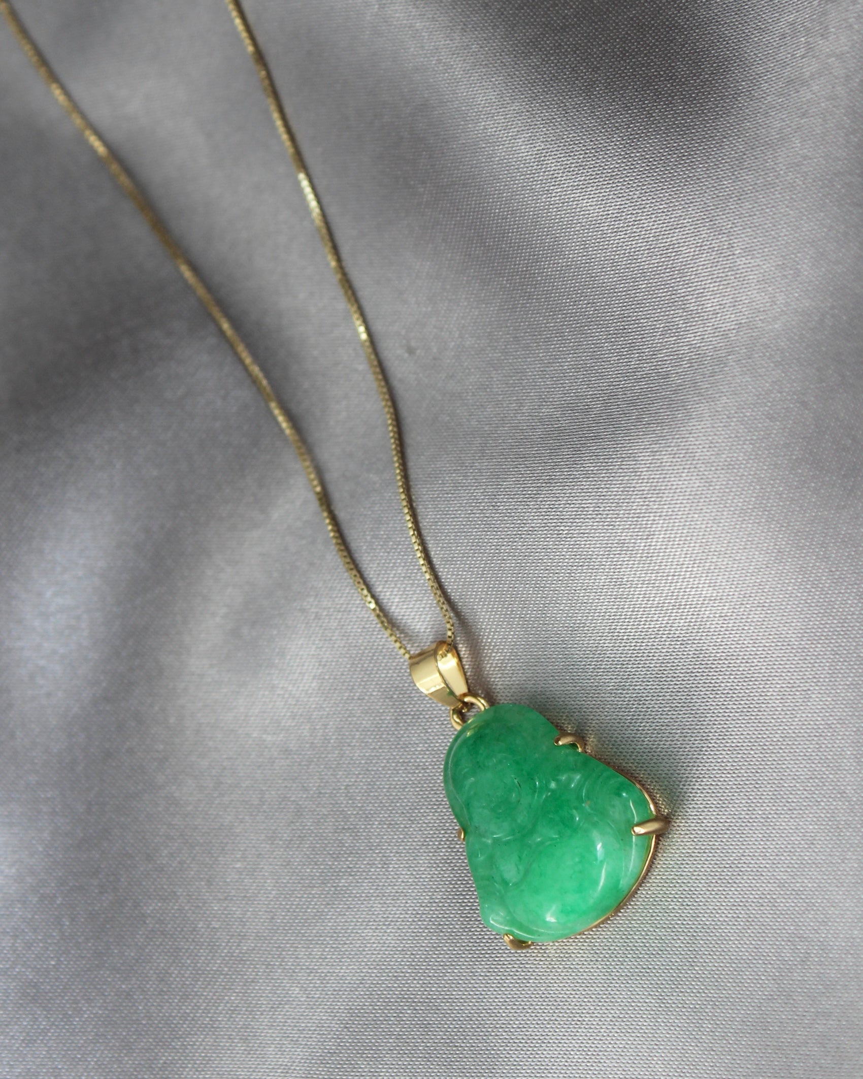 Mini Buddha Jade Necklace Gold