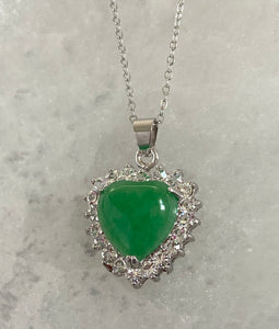 Green Jade Heart Necklace Silver
