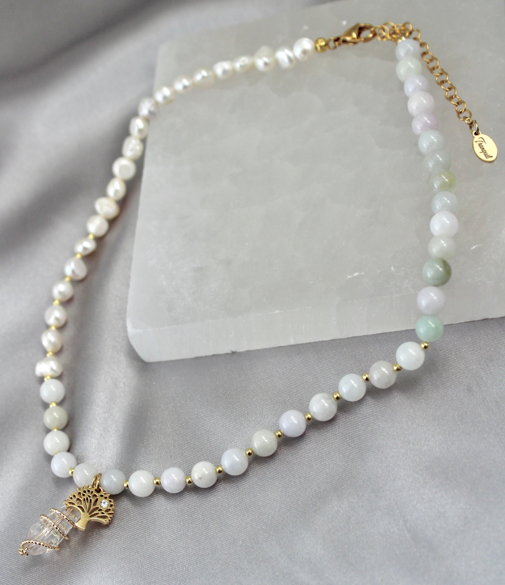 Burmese Jade & Pearl Tree of Life Necklace
