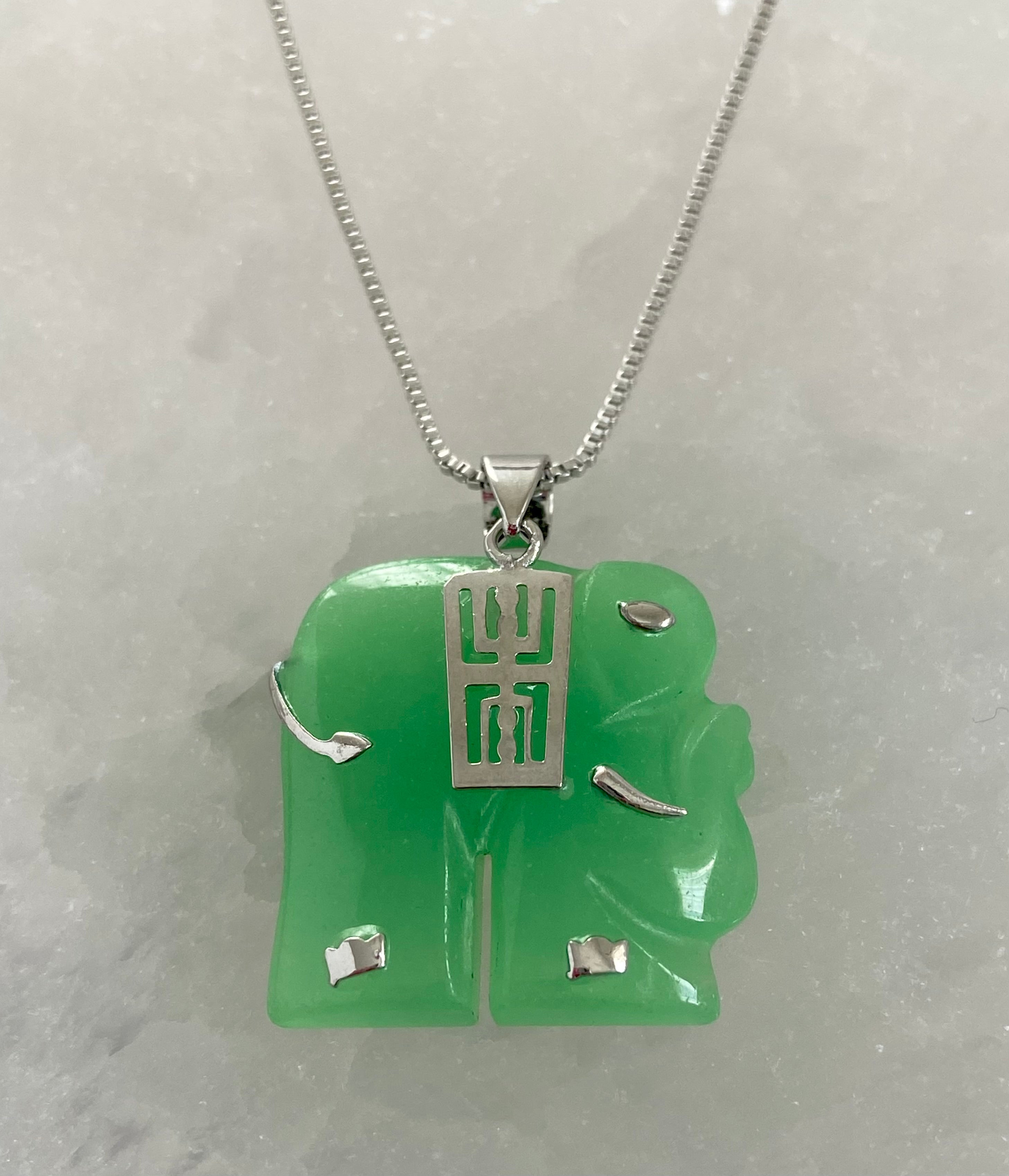 Elephant Jade Necklace Silver