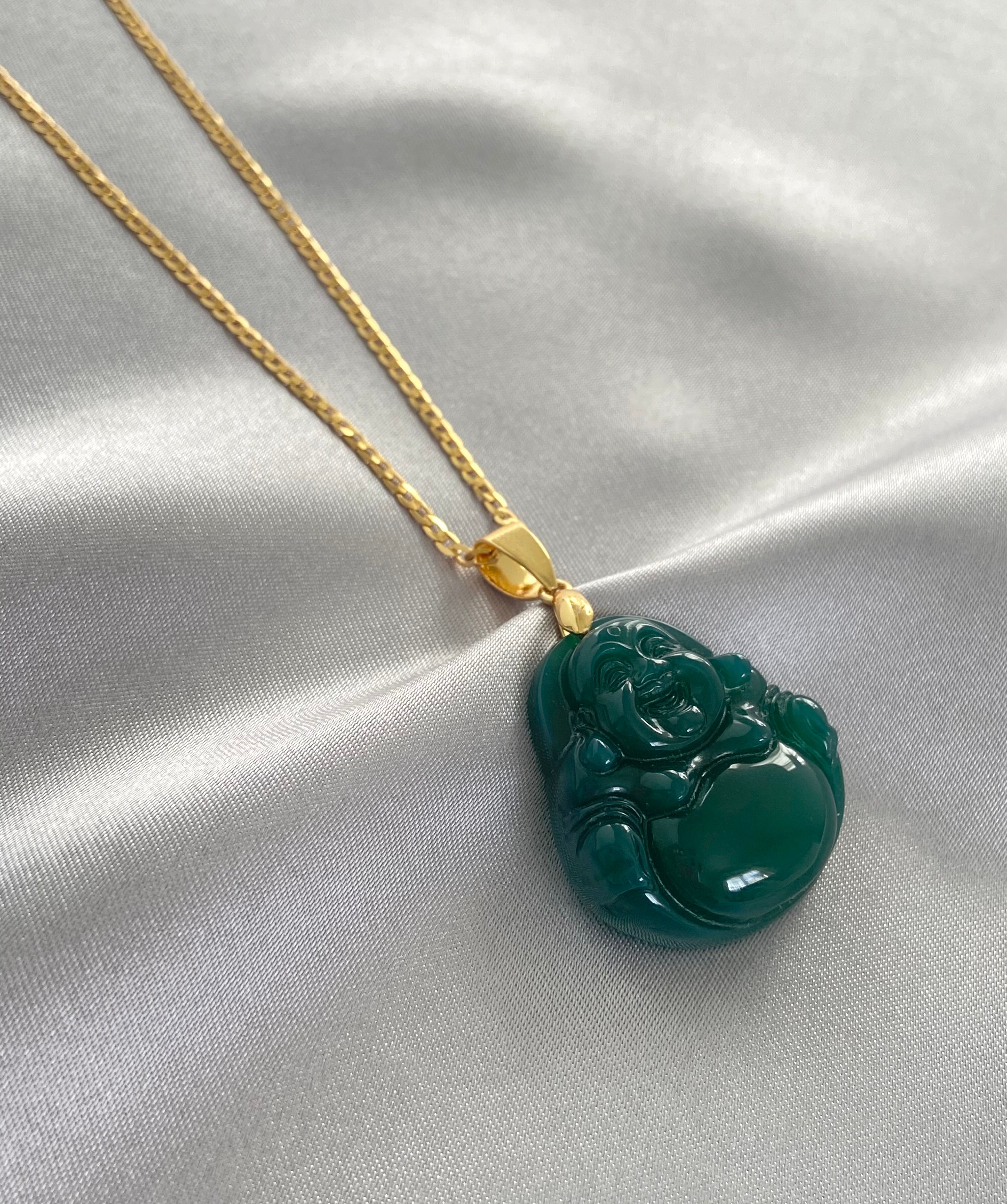 Buy Small Gold Green Jade Buddha Pendant With Rope Chain Necklace Online in  India - Etsy