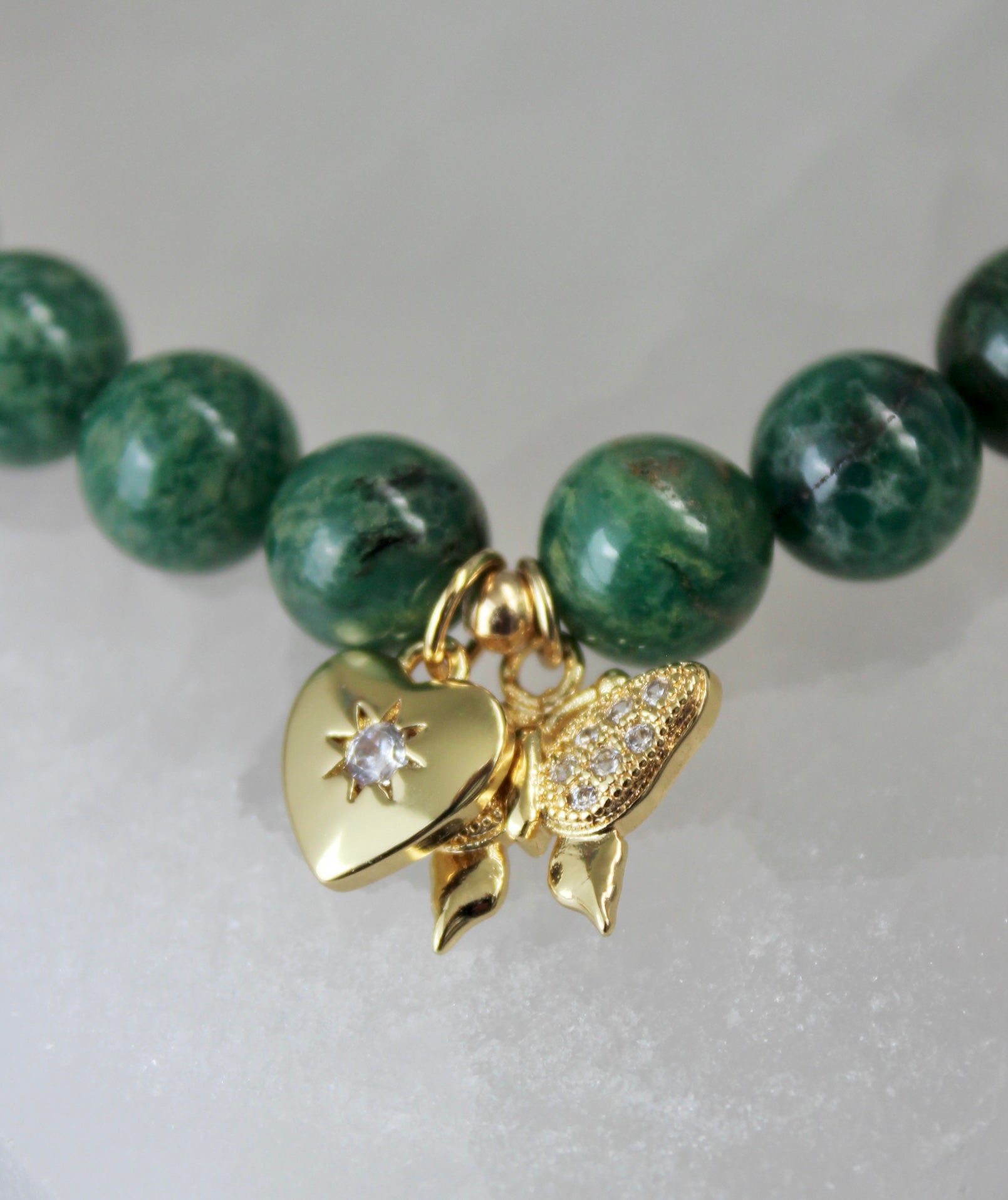 African Jade Butterfly and Heart Bracelet
