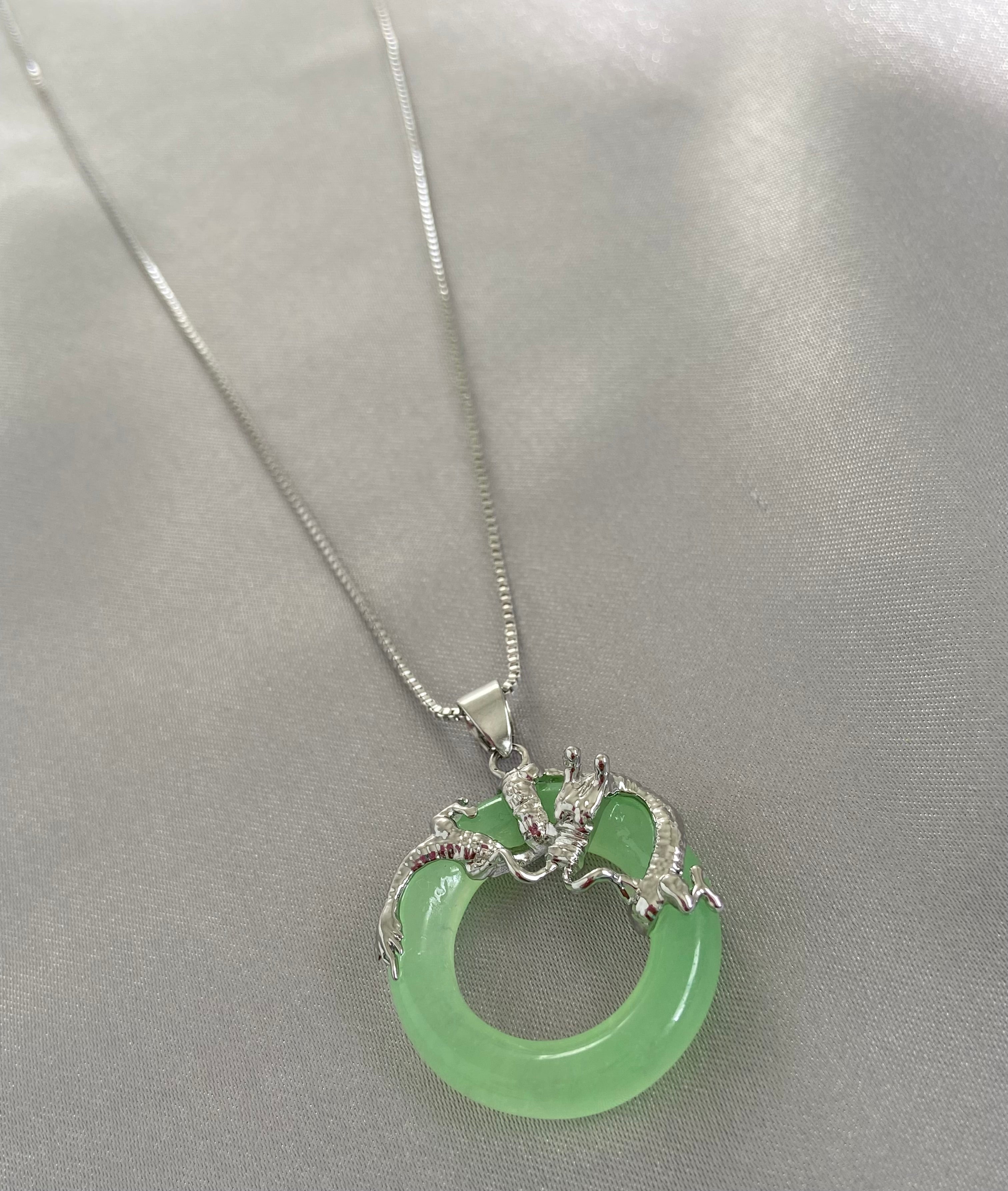 Dragon Light Jade Necklace Silver