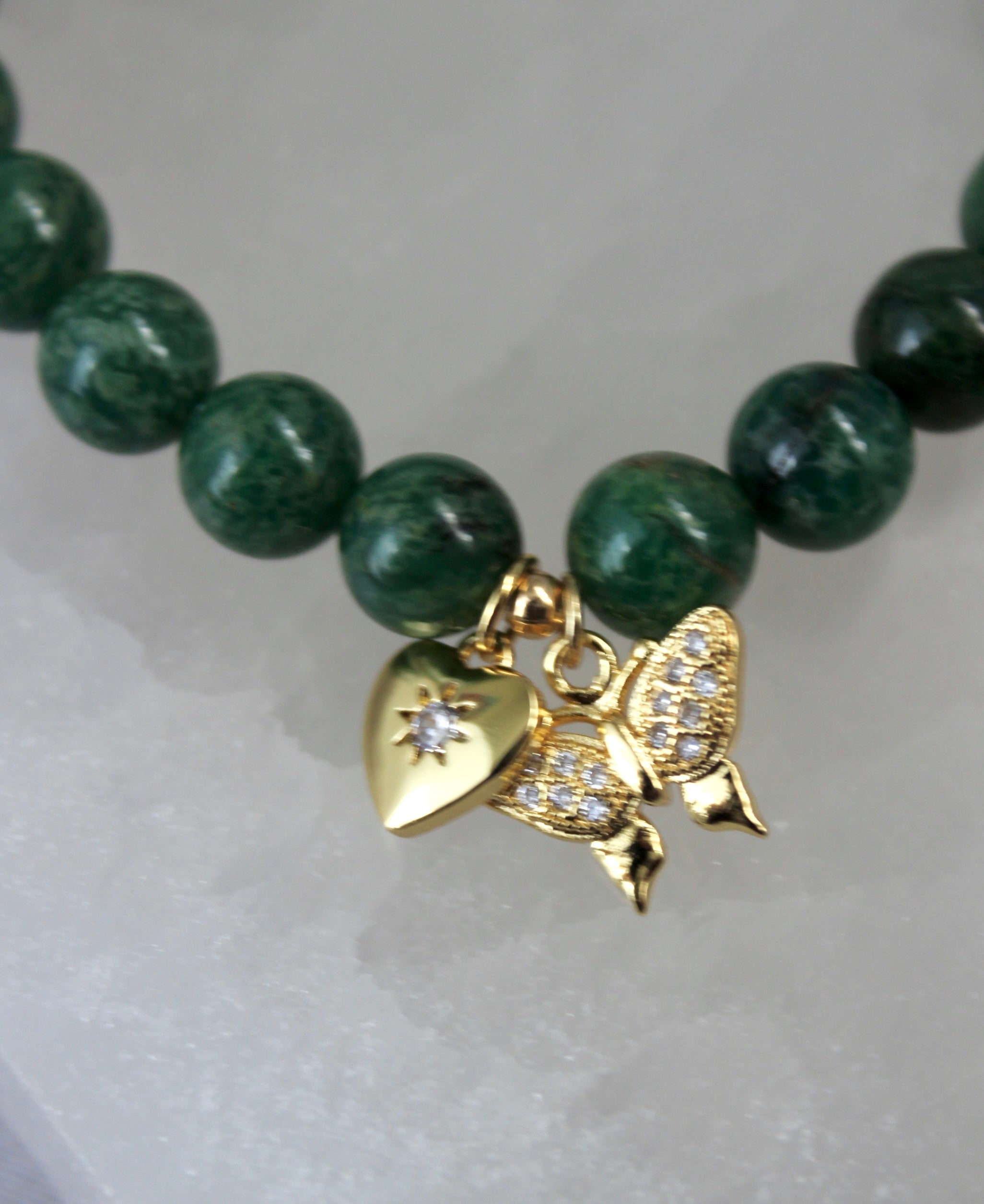 African Jade Butterfly and Heart Bracelet