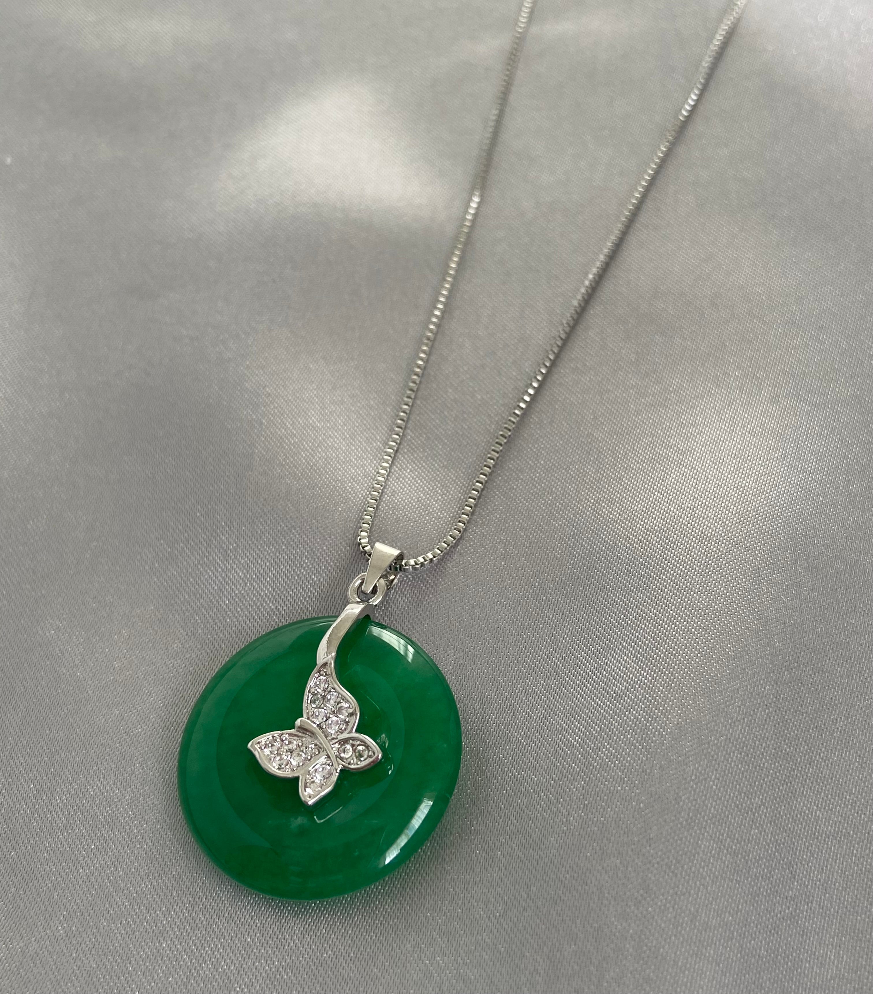 Circle Butterfly Jade Necklace Silver