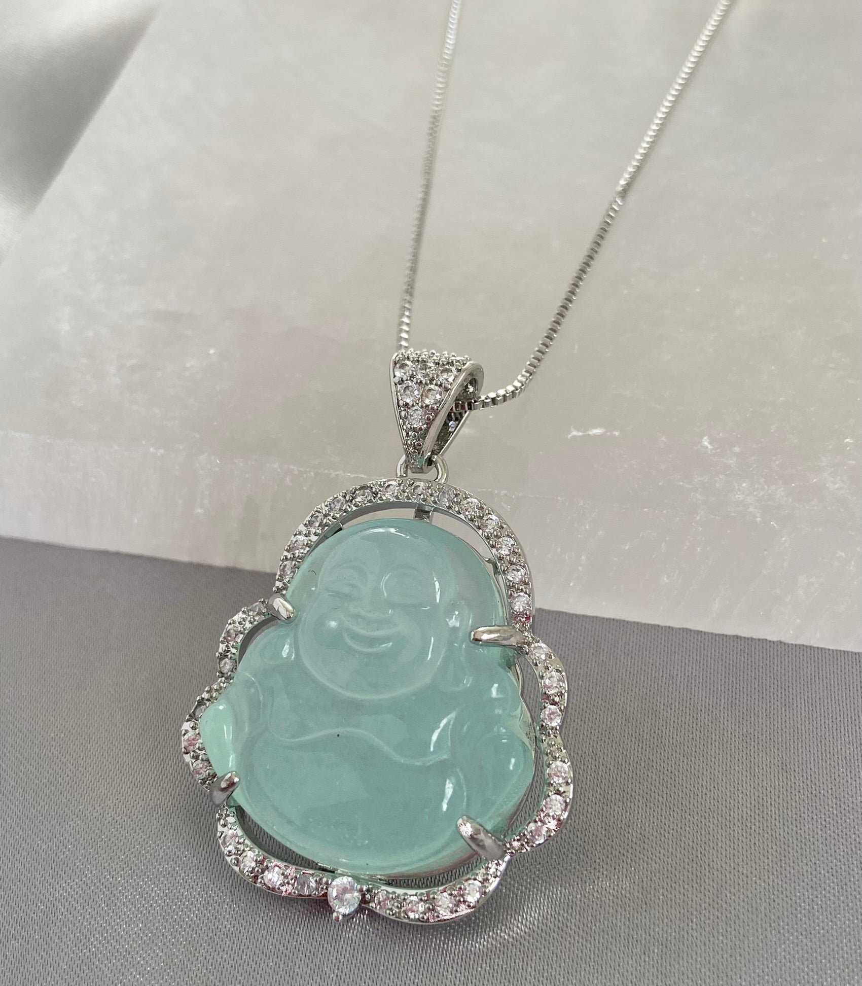 Buddha Light Jade Necklace Silver