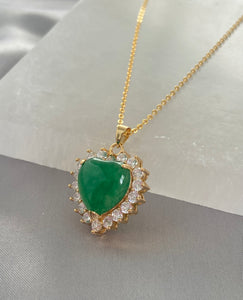 Green Jade Heart Necklace Gold