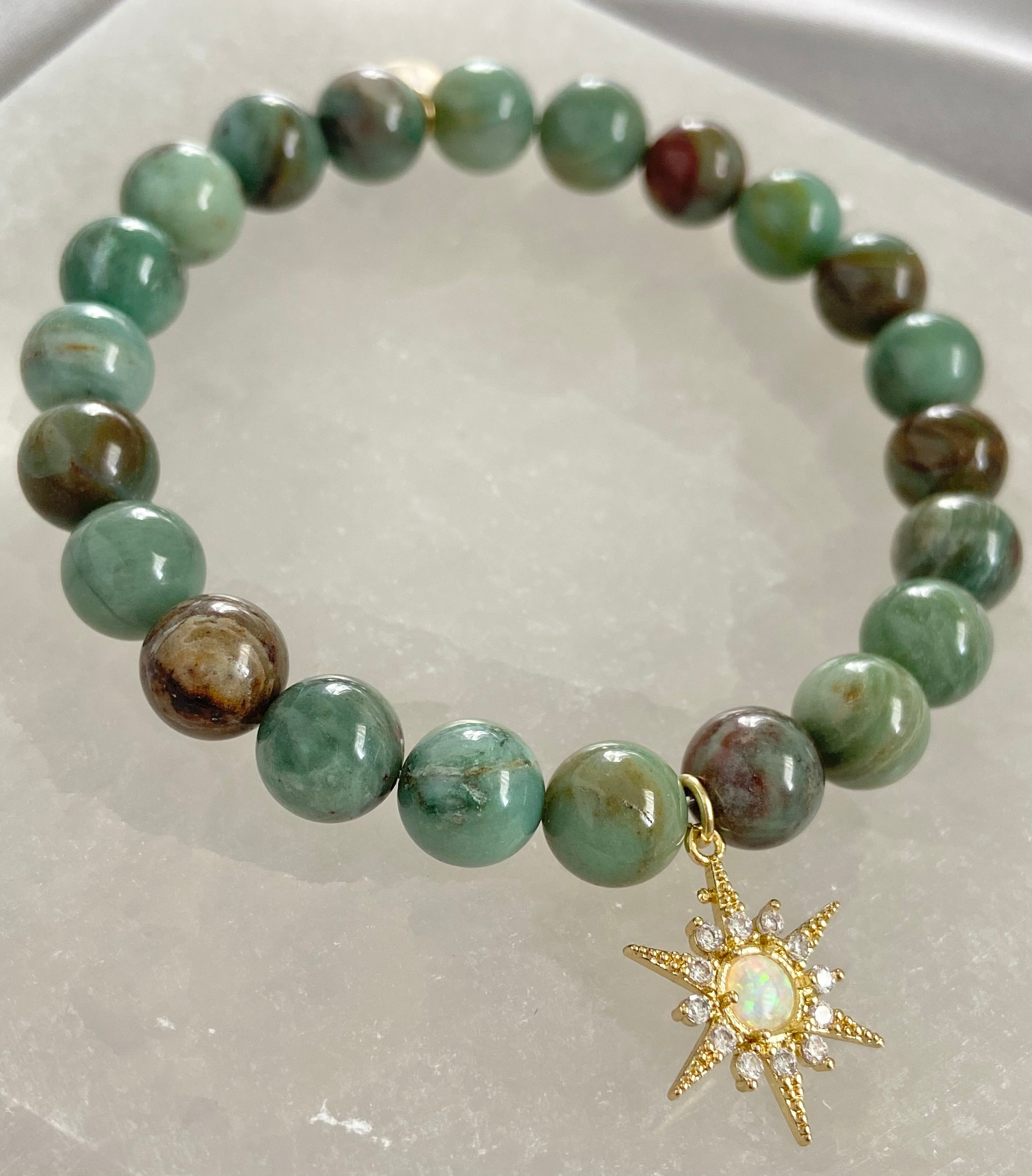 Australian Dragon Blood Jade Gold-Filled Opal Star Bracelet