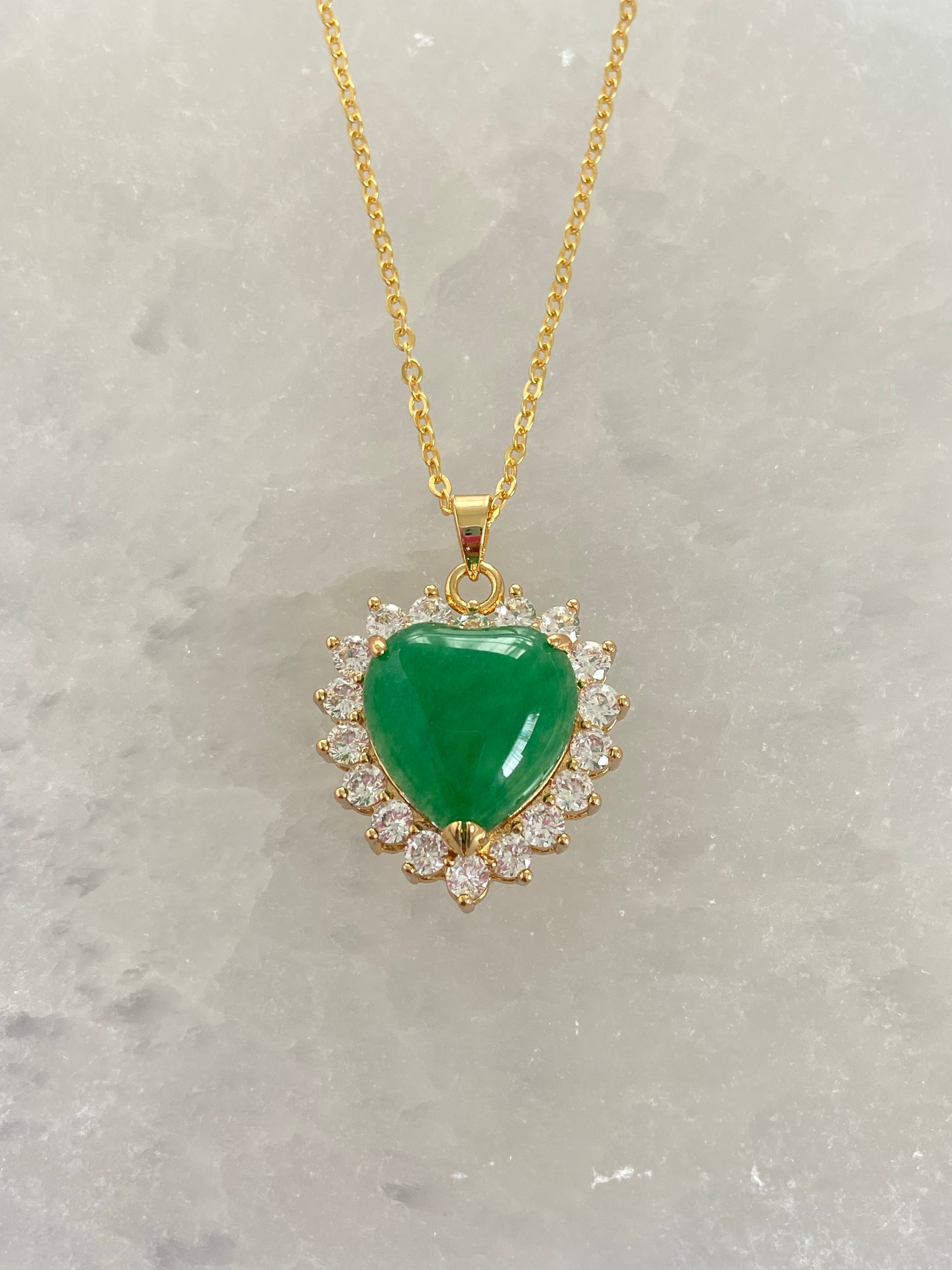 Green Jade Heart Necklace Gold