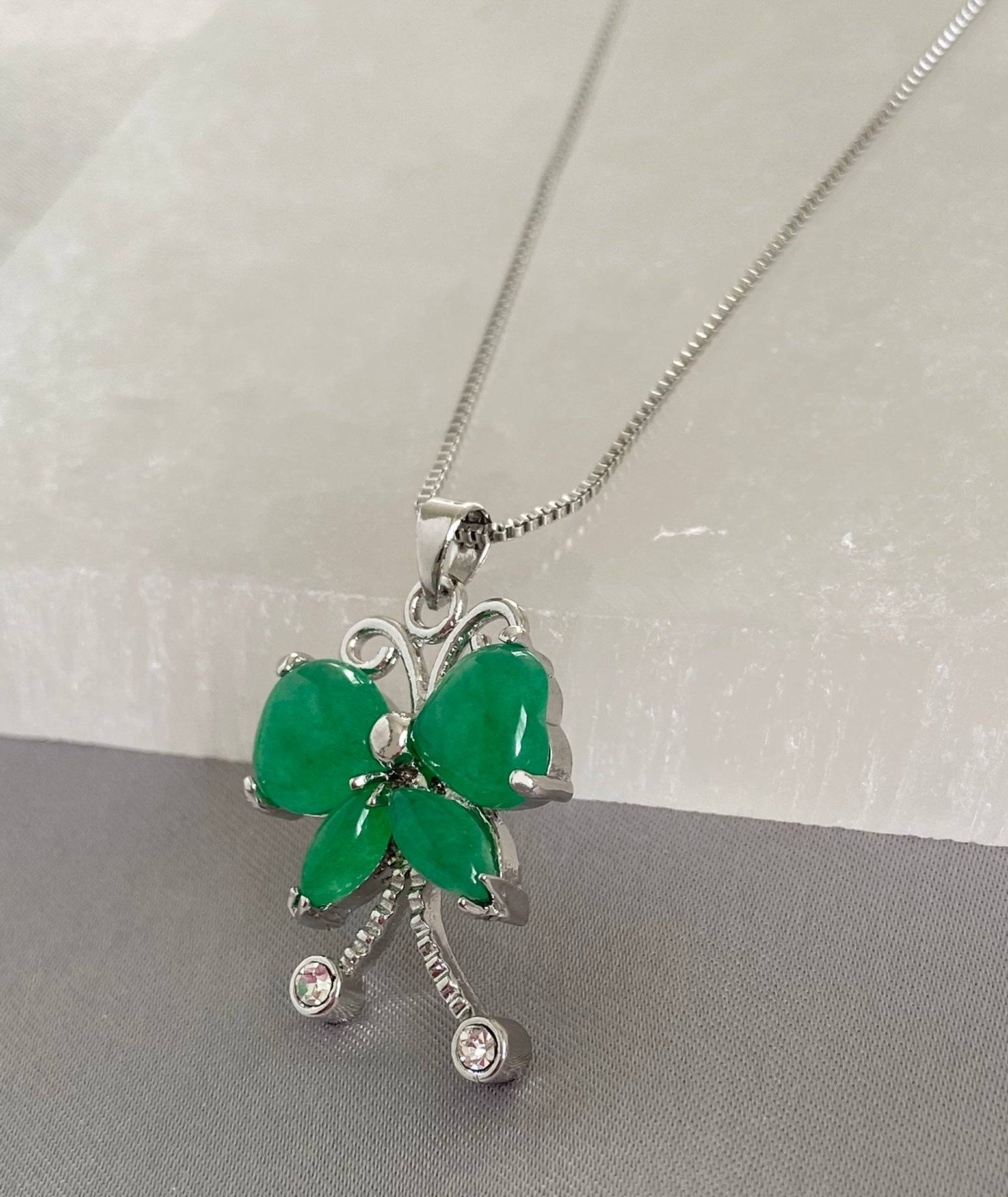 Small Butterfly Jade Necklace Silver