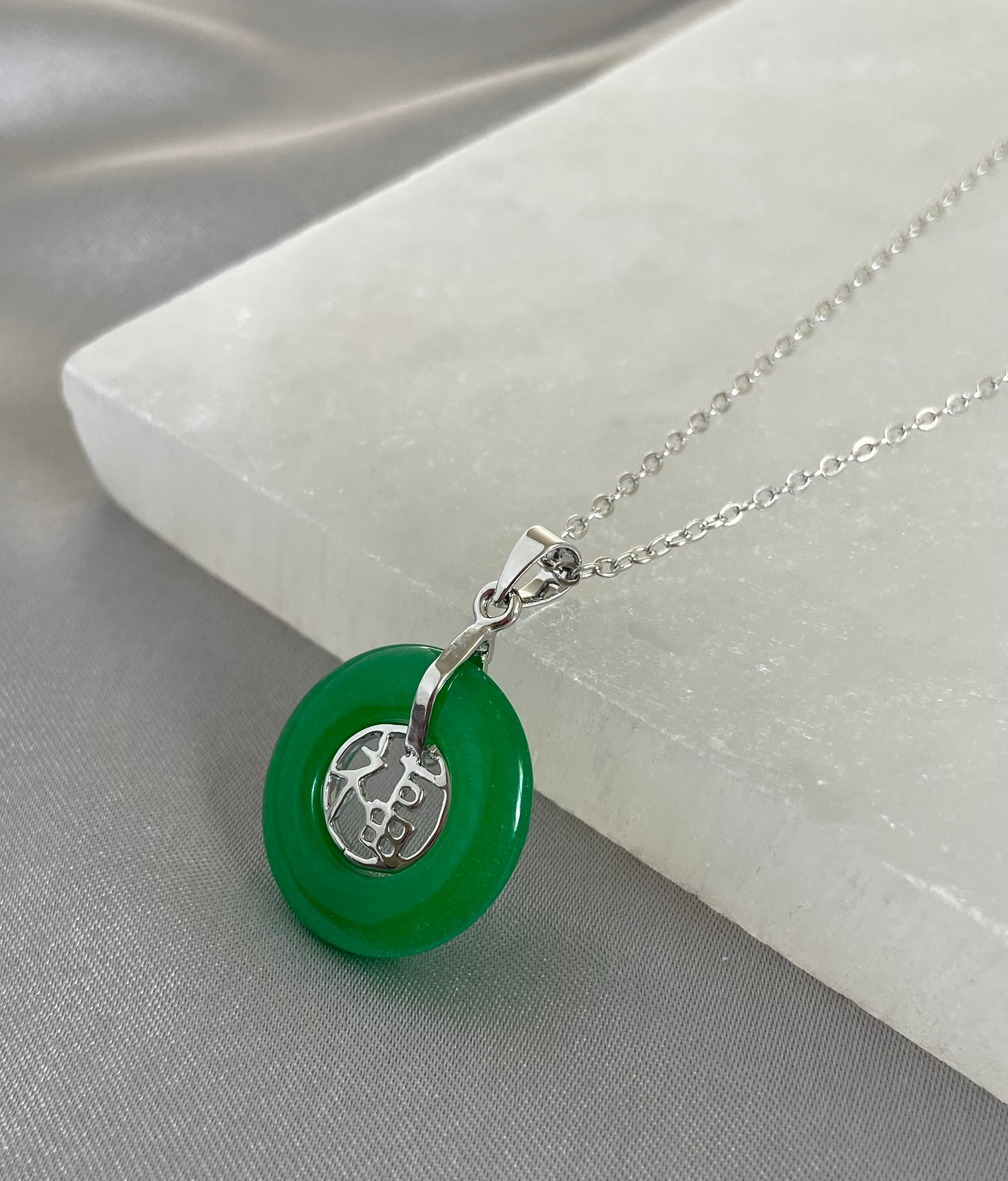 Good Fortune Jade Necklace Silver