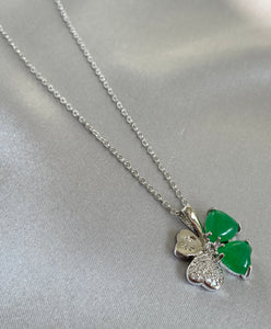 Clover Good Fortune Jade Necklace Silver