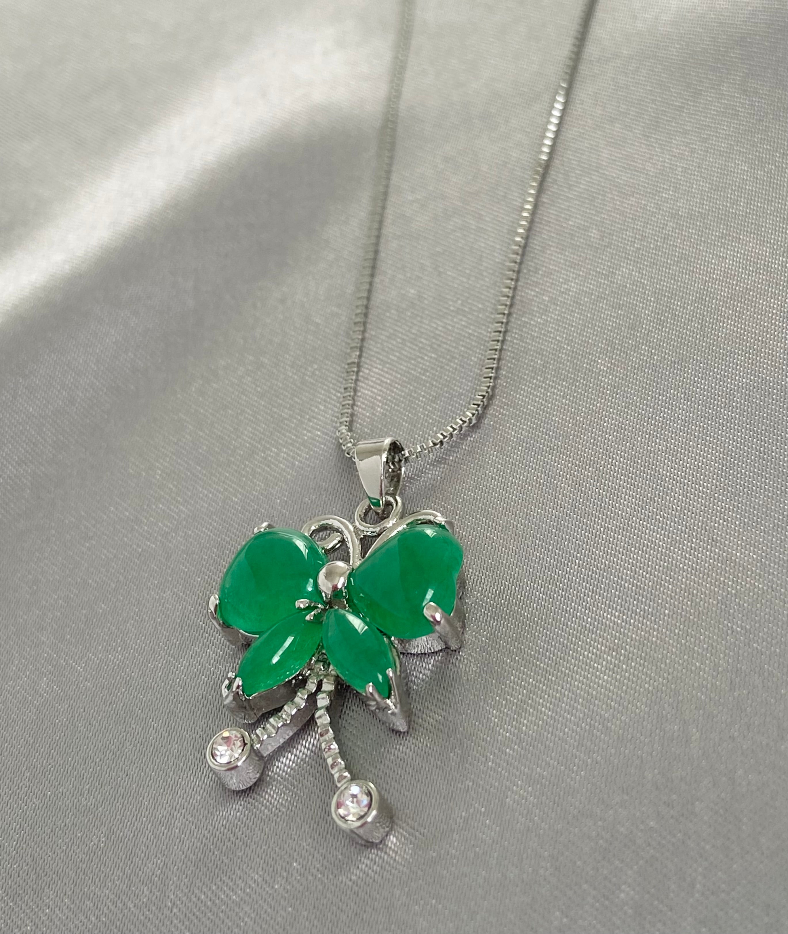Small Butterfly Jade Necklace Silver