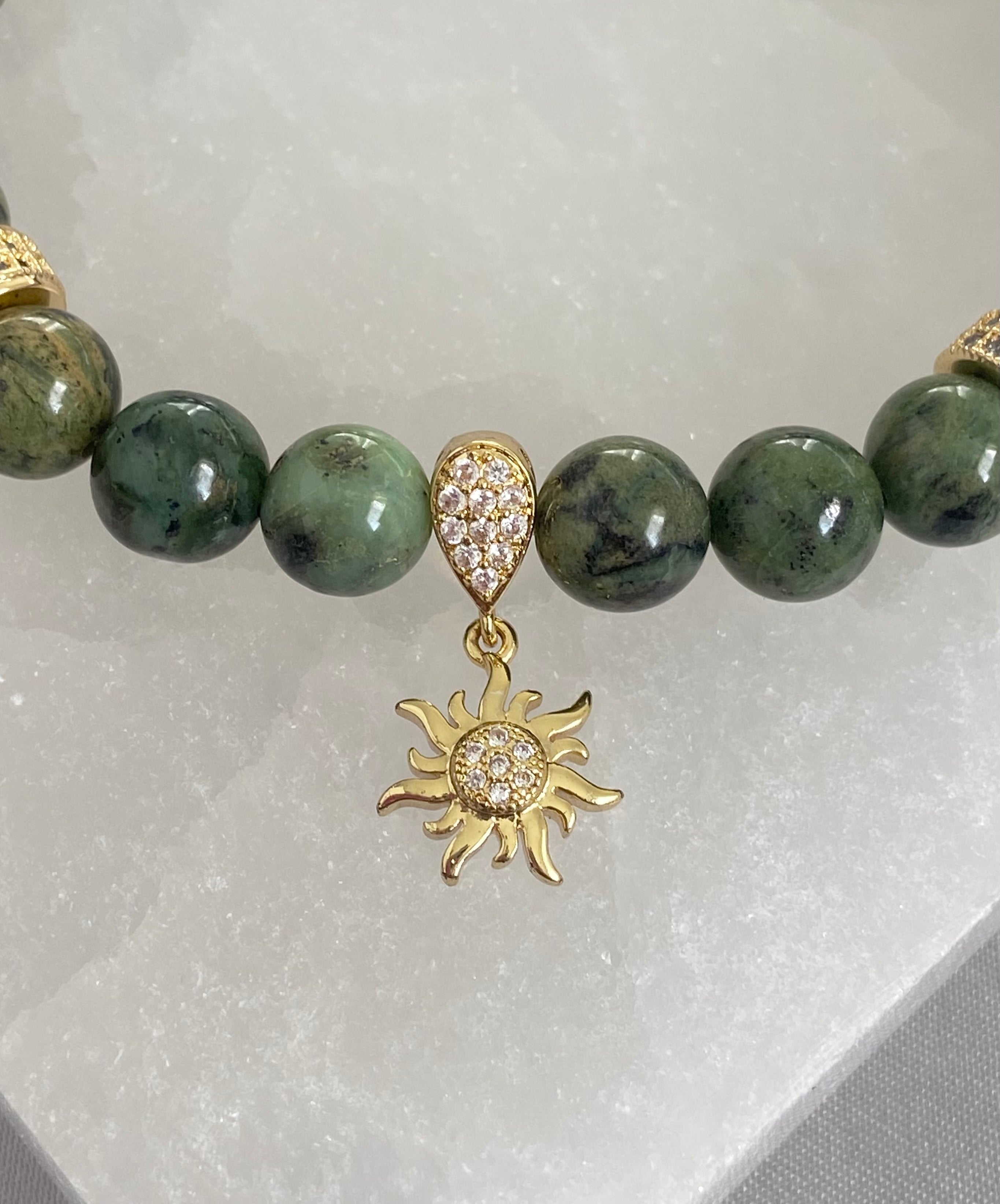 Dendrite Jade Gold-Filled Sun Bracelet