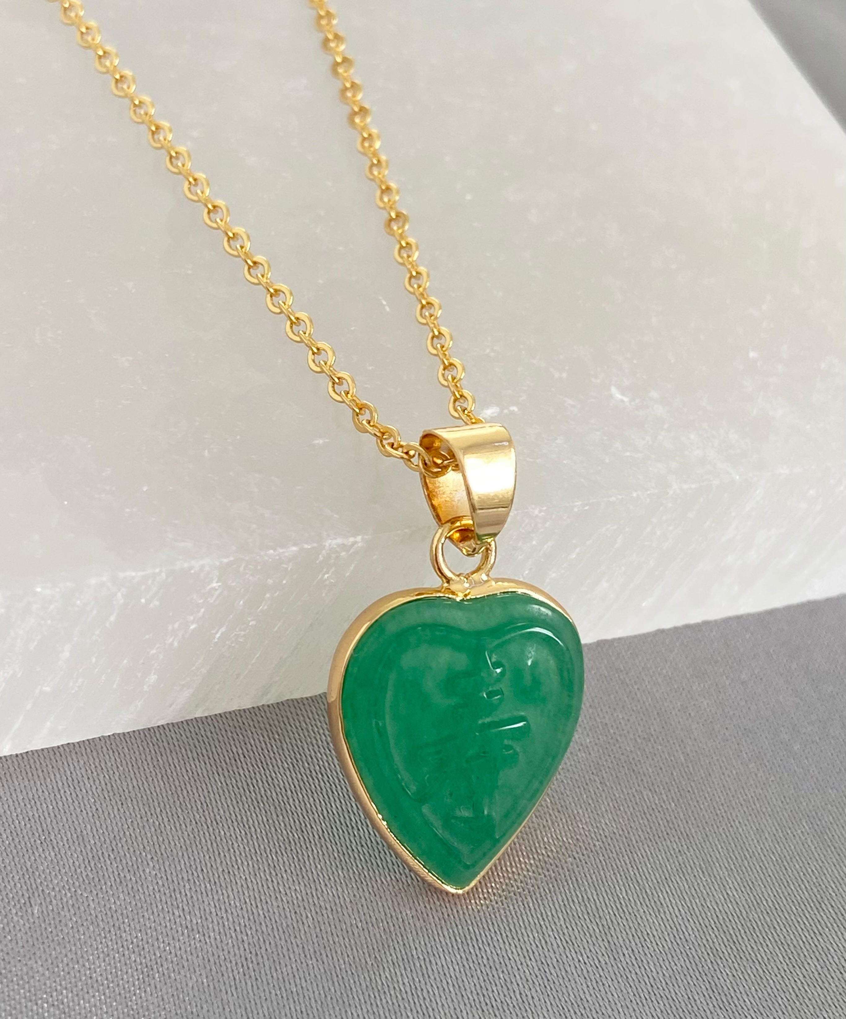 Good Fortune Heart Jade Necklace Gold
