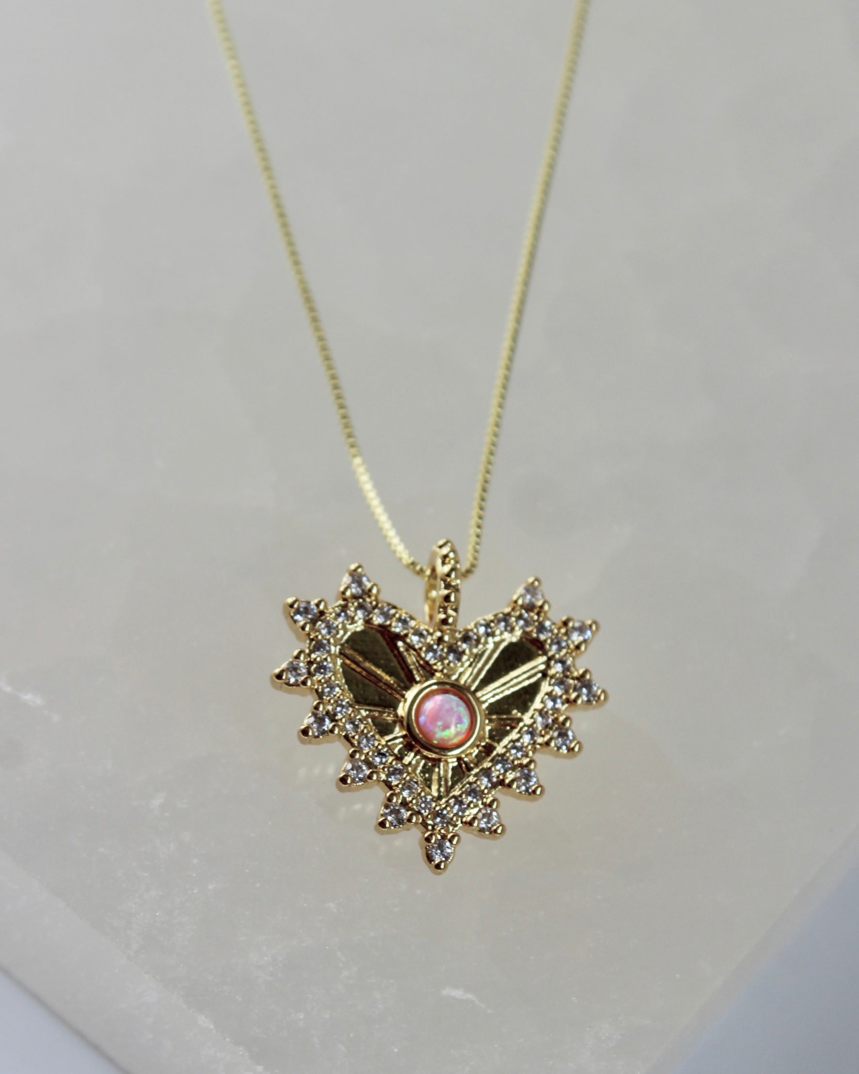 Radial Pink Opal Heart Necklace