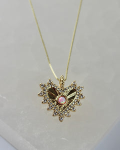 Radial Pink Opal Heart Necklace