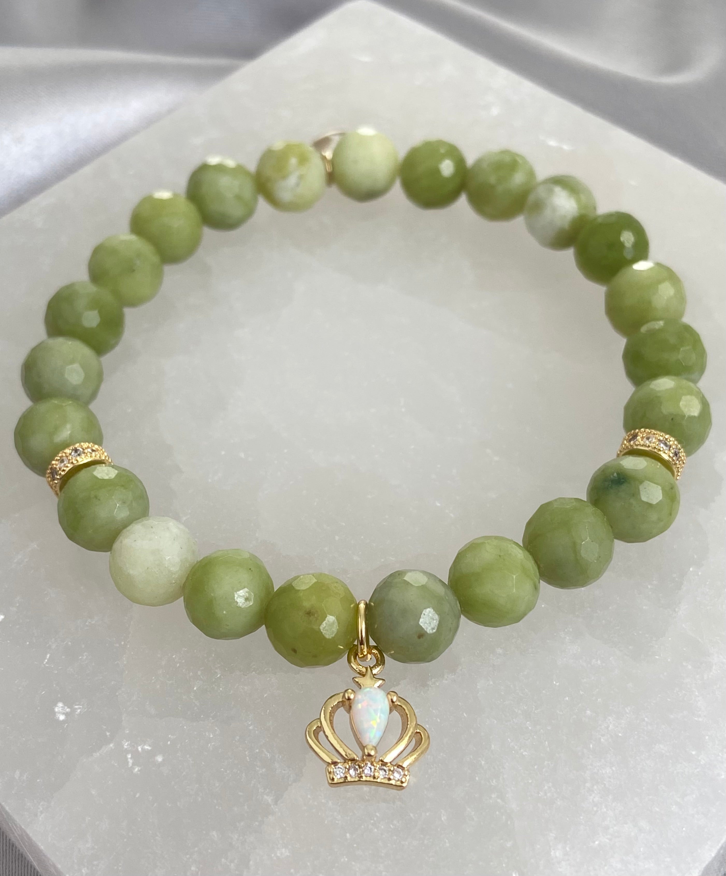 Peridot Jade Gold-Filled Opal Crown Bracelet