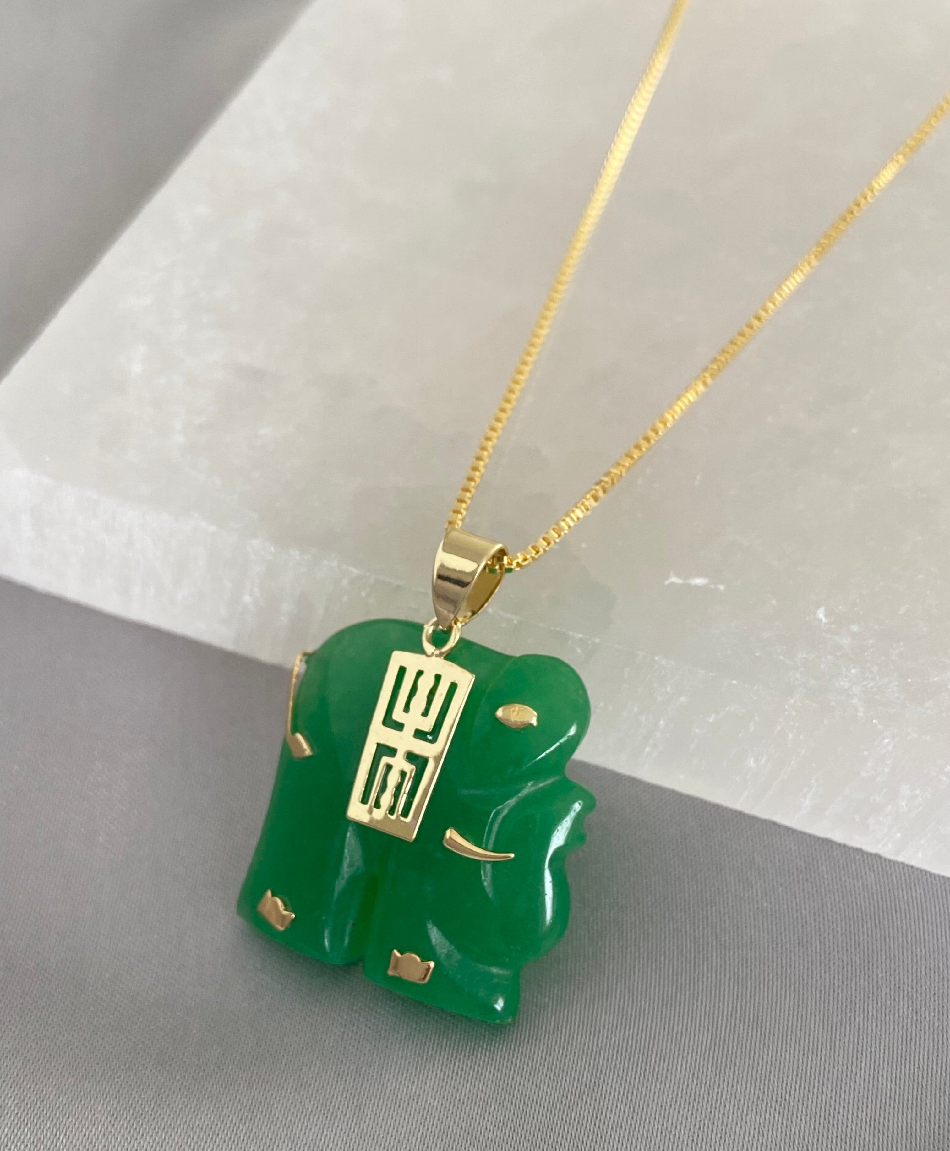 Elephant Jade Necklace Gold