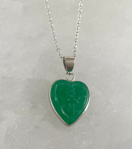 Good Fortune Heart Jade Necklace Silver