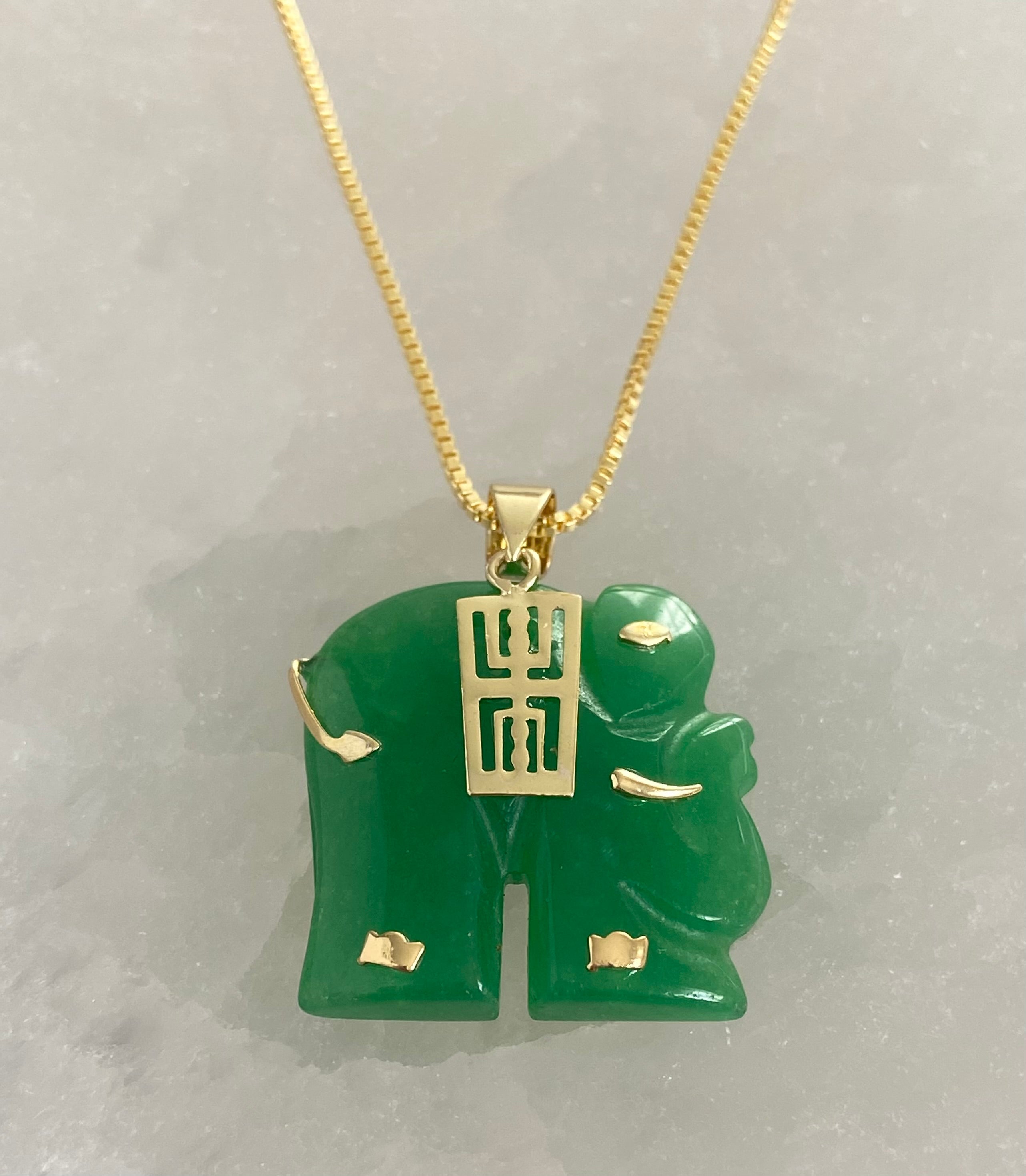 Elephant Jade Necklace Gold