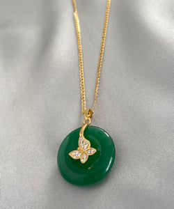 Circle Butterfly Jade Necklace Gold