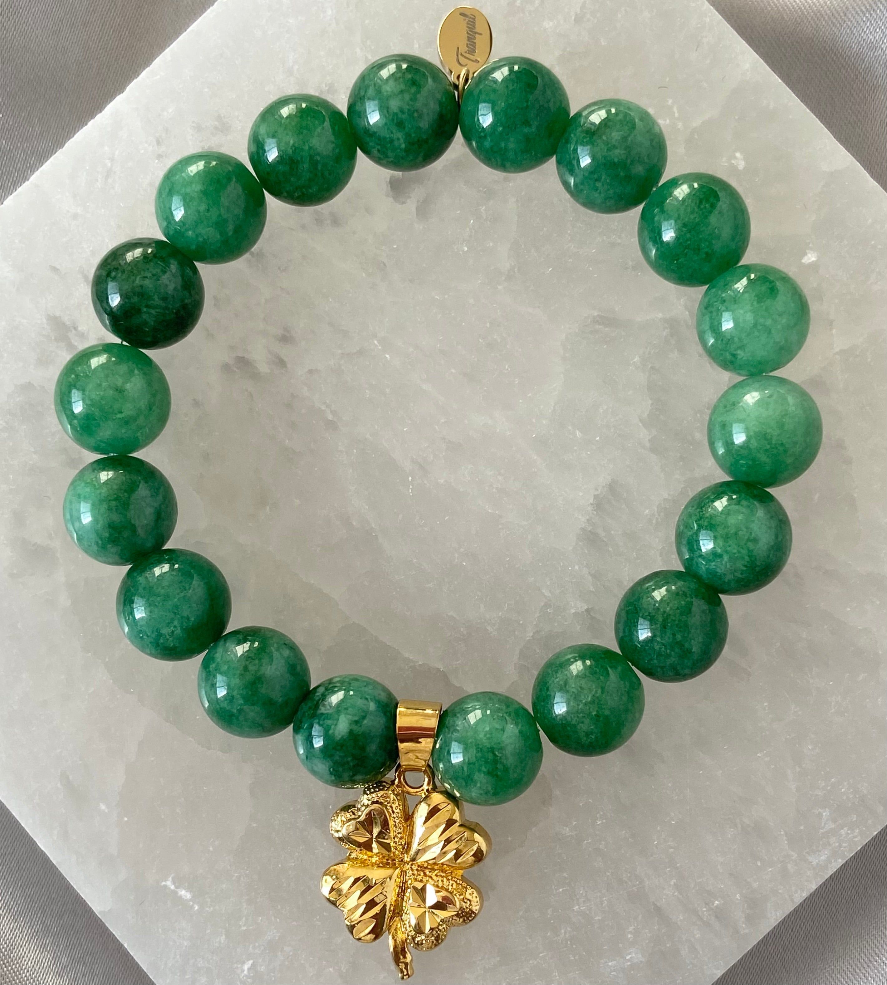 African Jade Gold-Filled Clover Bracelet