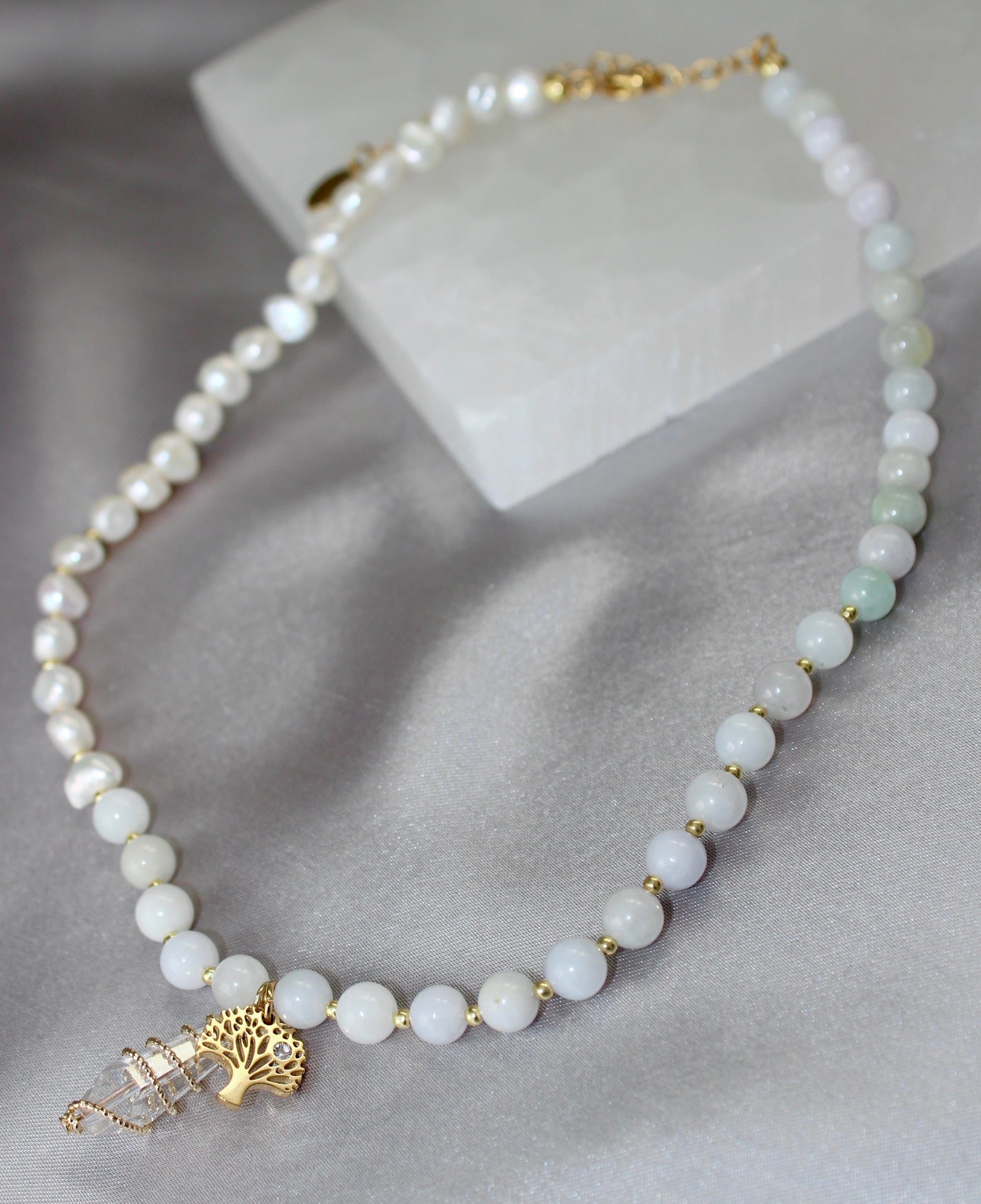 Burmese Jade & Pearl Tree of Life Necklace