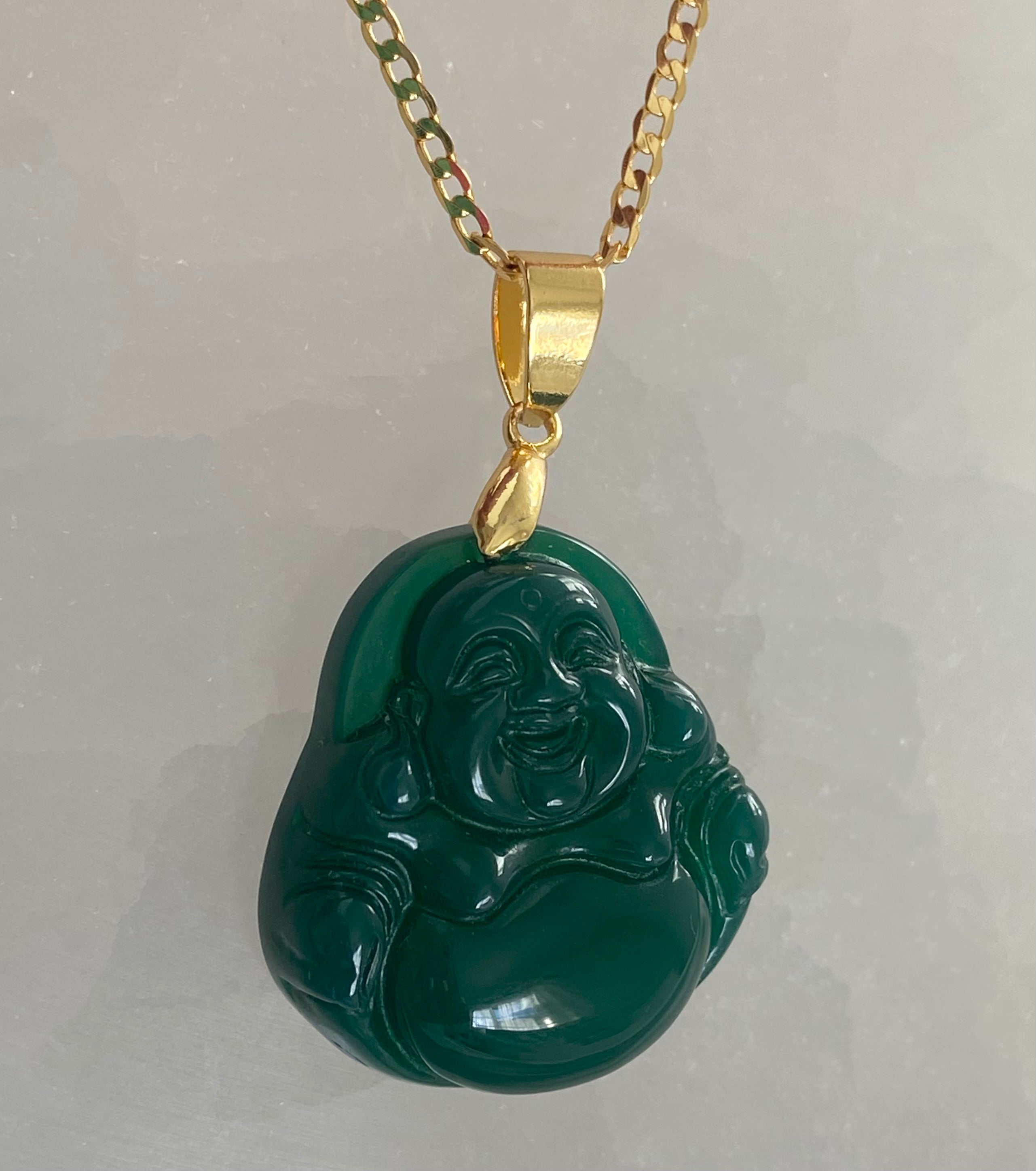 Green Jade Buddha Necklace Gold