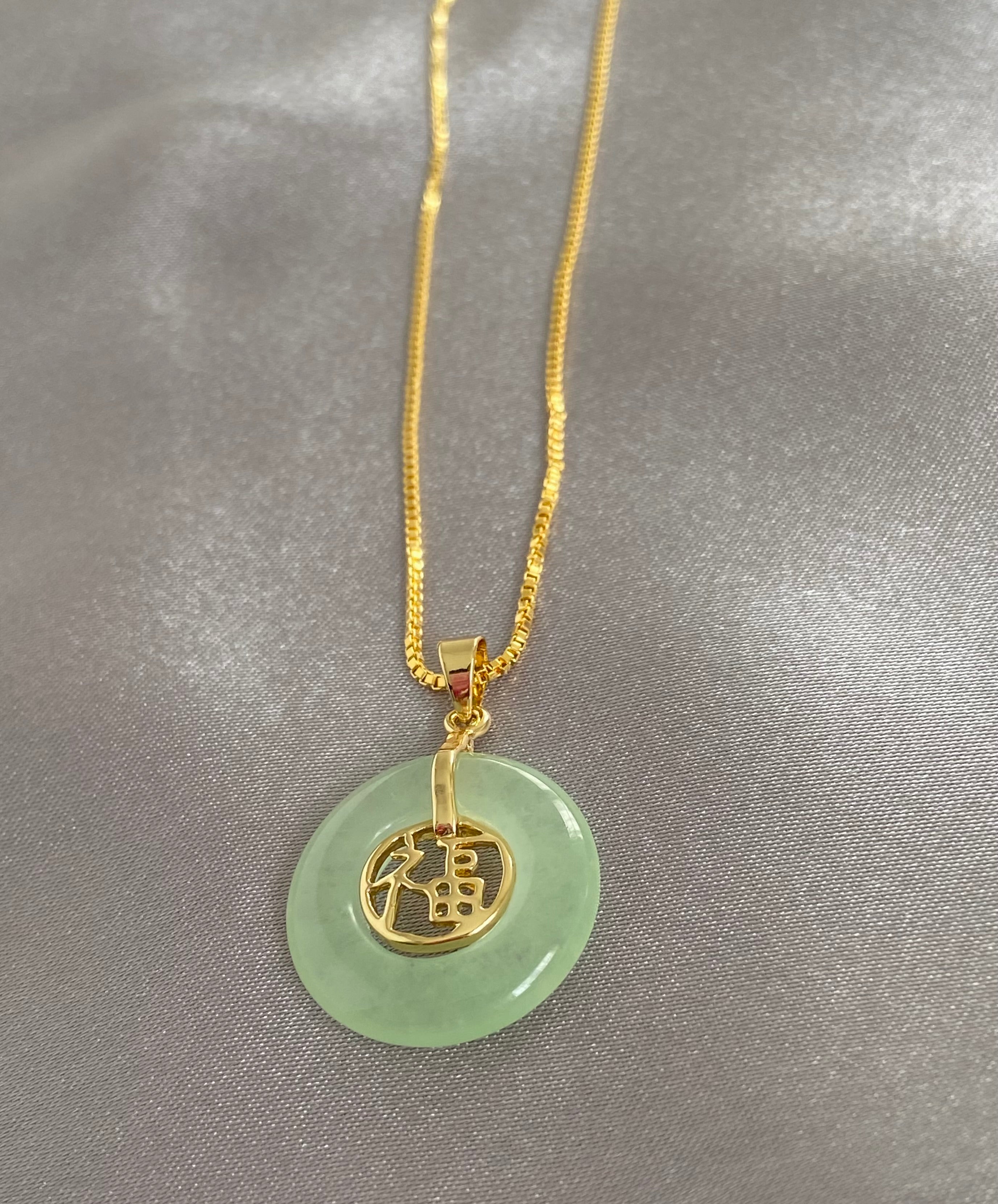 Light Jade Good Fortune Necklace Gold