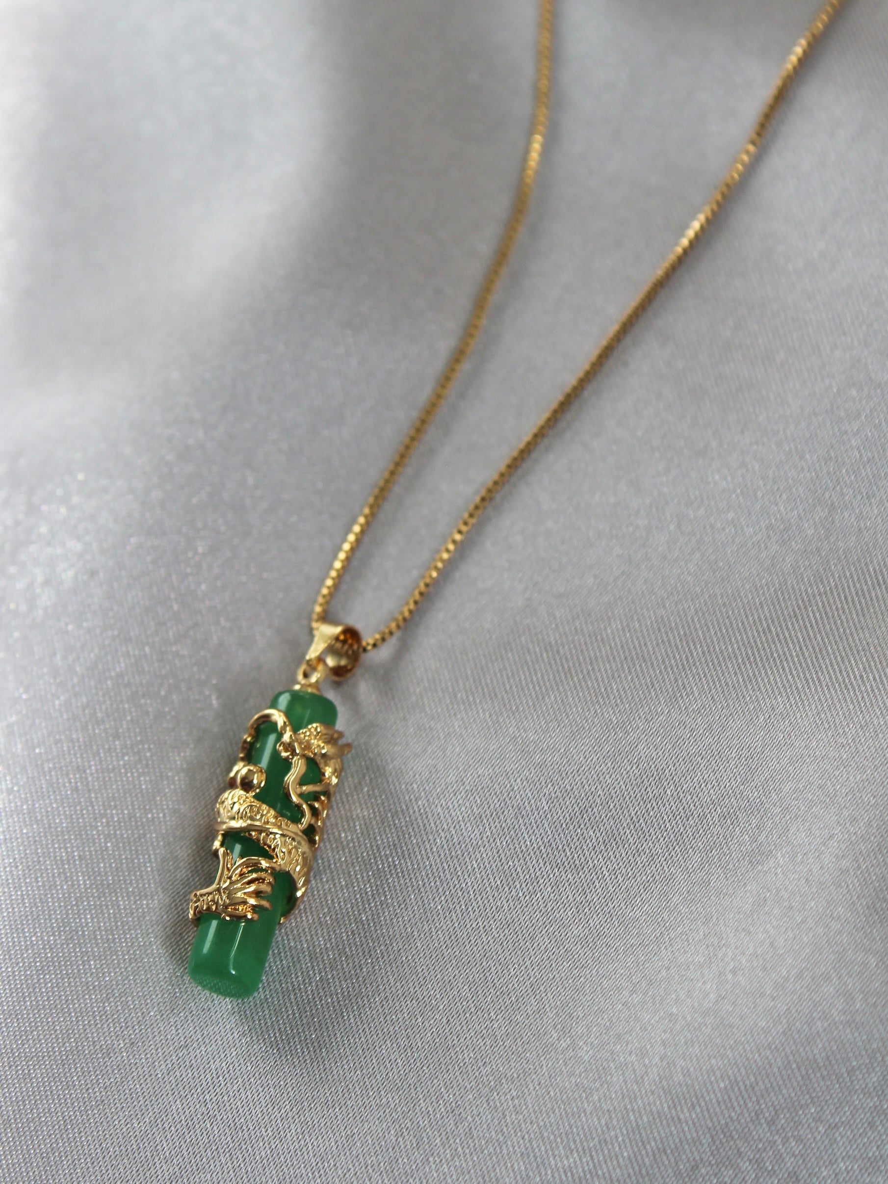 Green Dragon Jade Black Obsidian Necklace - Tibet Arts & Healing
