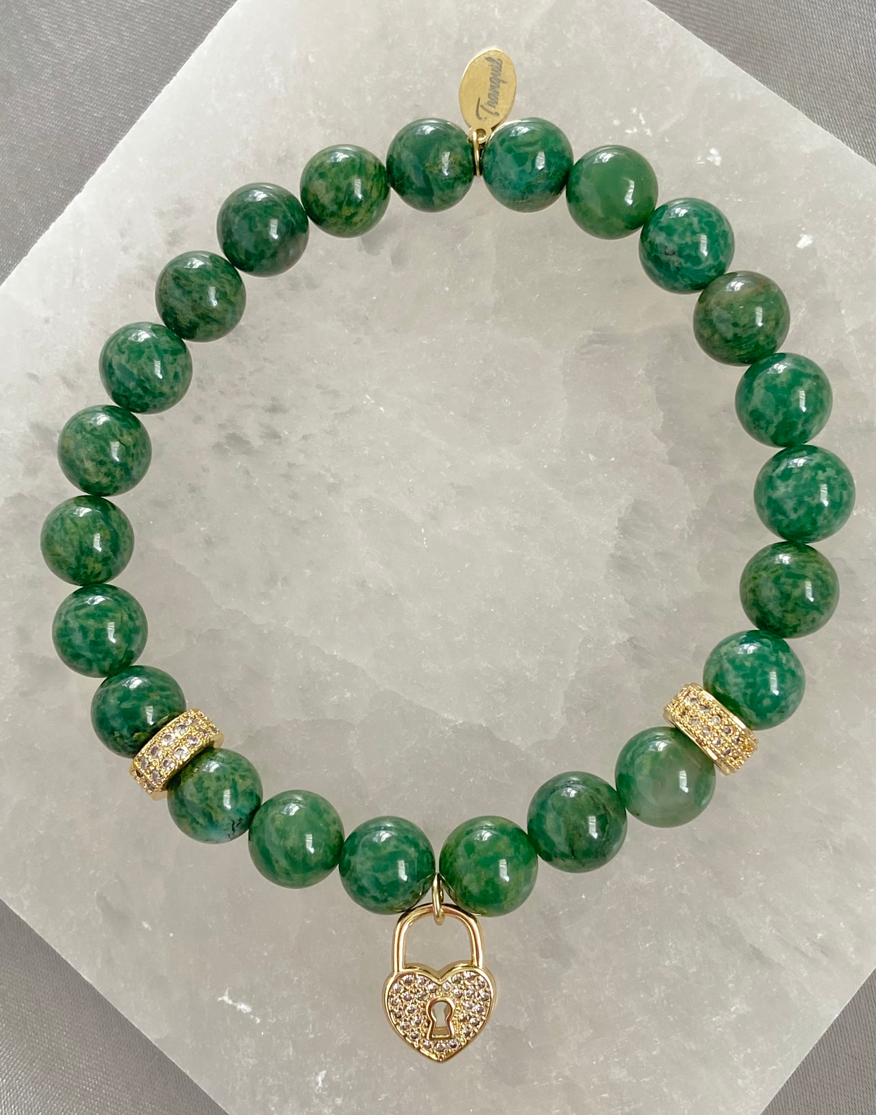African Jade Gold-Filled Lock Bracelet
