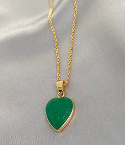 Good Fortune Heart Jade Necklace Gold