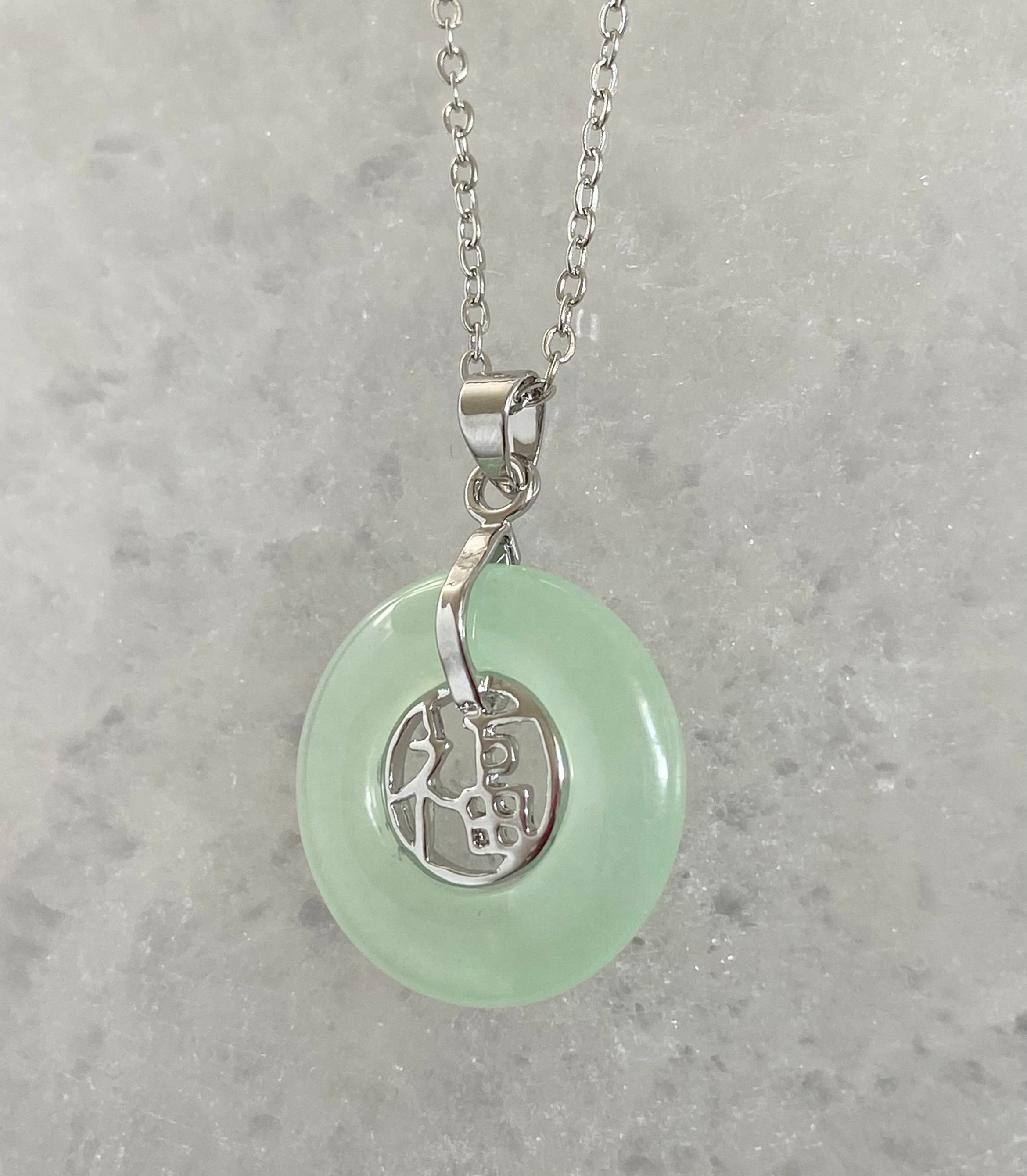 Good Fortune Light Jade Necklace Silver